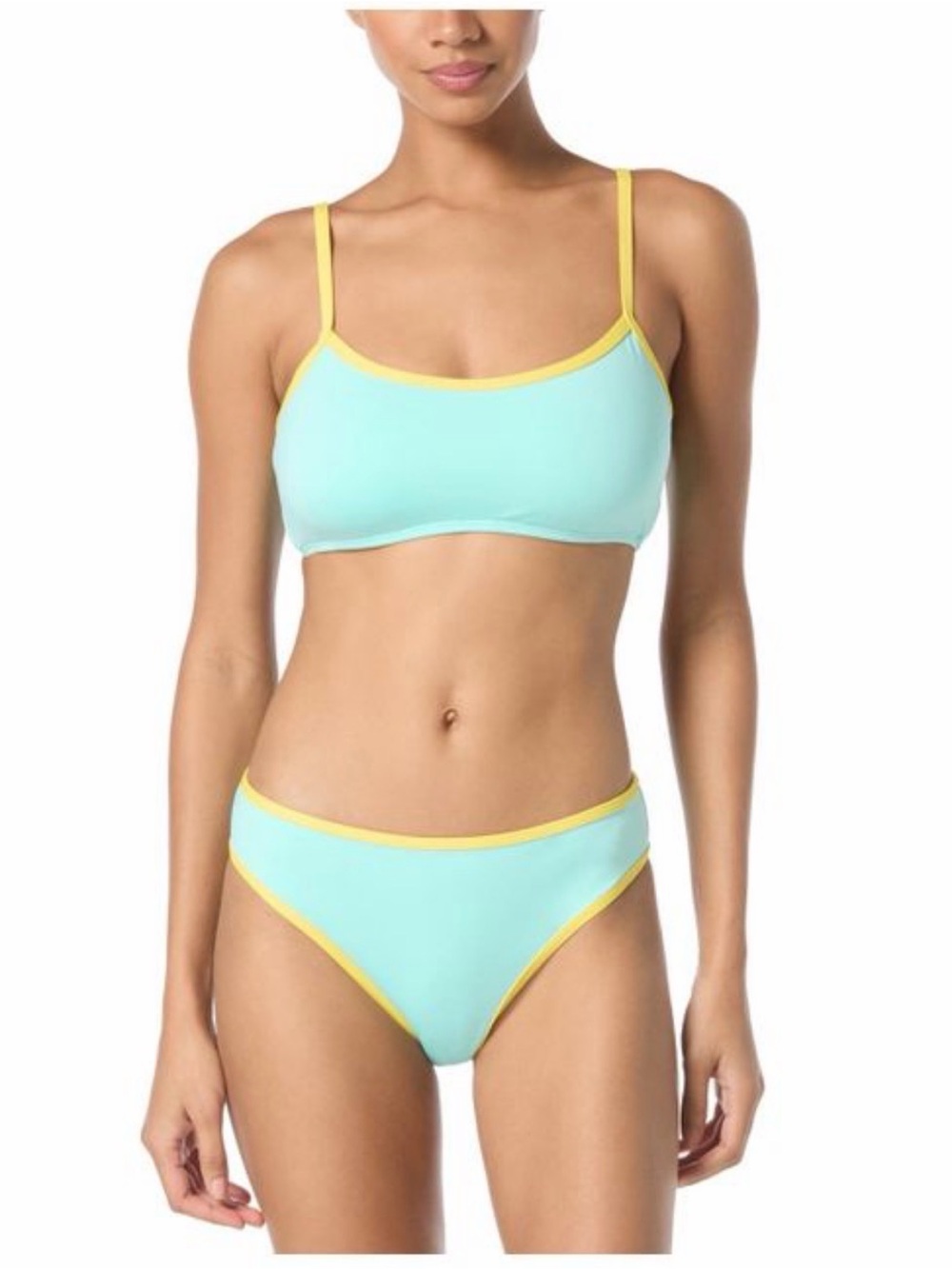 Kate Spade Contrast Trim Bralette Bikini Set Aqua Blue Yellow Designer Swim XL